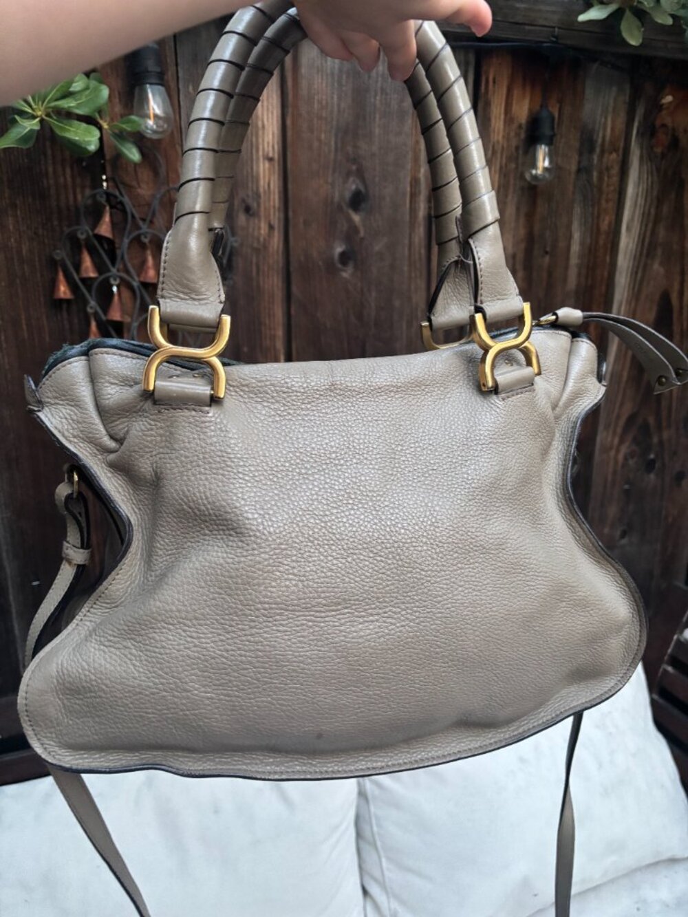 Chloe Marcie Gray Beige Leather Handbag-Authentic - Picture 3 of 9